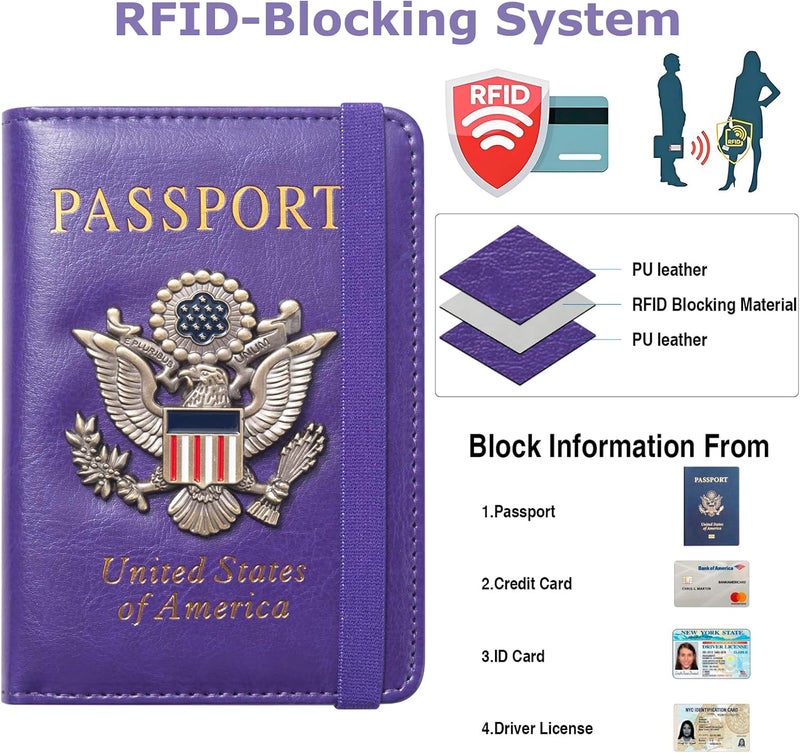 FACATH Premium Passport Holder for Travel, RFID Blocking Passport Cover Slim, Durable & Travel-Friendly, Passport Wallet Keep Your Documents Safe & Organized (Purple) - Image 2